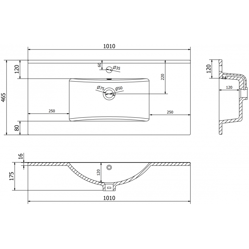 Mexen Atena lavabo encastré dans le plan de travail 101 x 46 cm, noir mat - 25011070