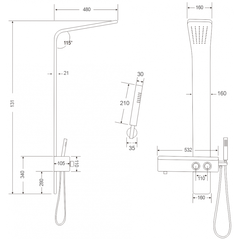 Mexen Sund panneau de douche, noir - 7620-02-70