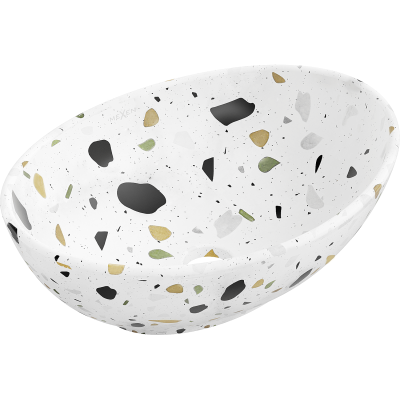 Mexen Elza lavabo à poser 40 x 33 cm, pierre terrazzo blanche - 21014083
