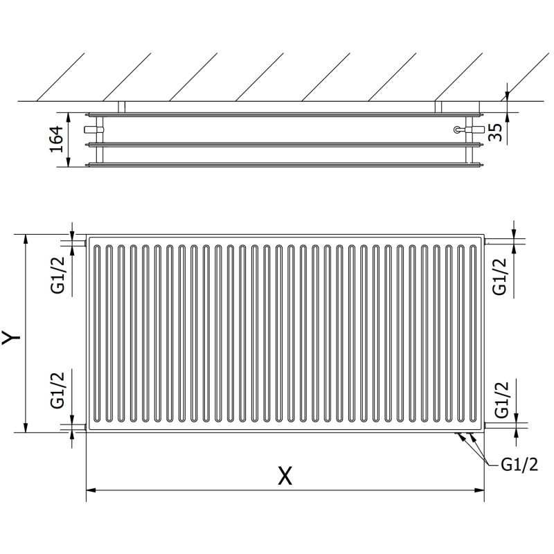 Mexen CVH30 Radiateur Hygiénique à panneau 300 x 1400 mm, raccordement inférieur, 1221 W, blanc - W630H-030-140-00