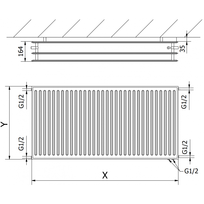Mexen CVH30 Radiateur hygiénique à panneaux 400 x 1600 mm, raccordement inférieur, 1754 W, blanc - W630H-040-160-00