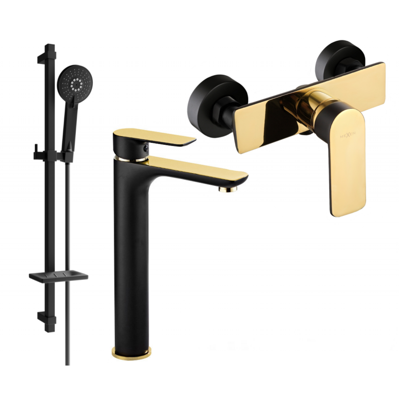Mexen Alfa Ensemble de douche DQ40, noir/doré - 745714DQ40-75