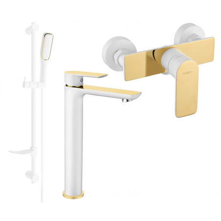 Ensemble de douche Mexen Alfa DF49, blanc/or - 745714DF49-25