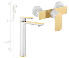 Ensemble de douche Mexen Alfa DF49, blanc/or - 745714DF49-25
