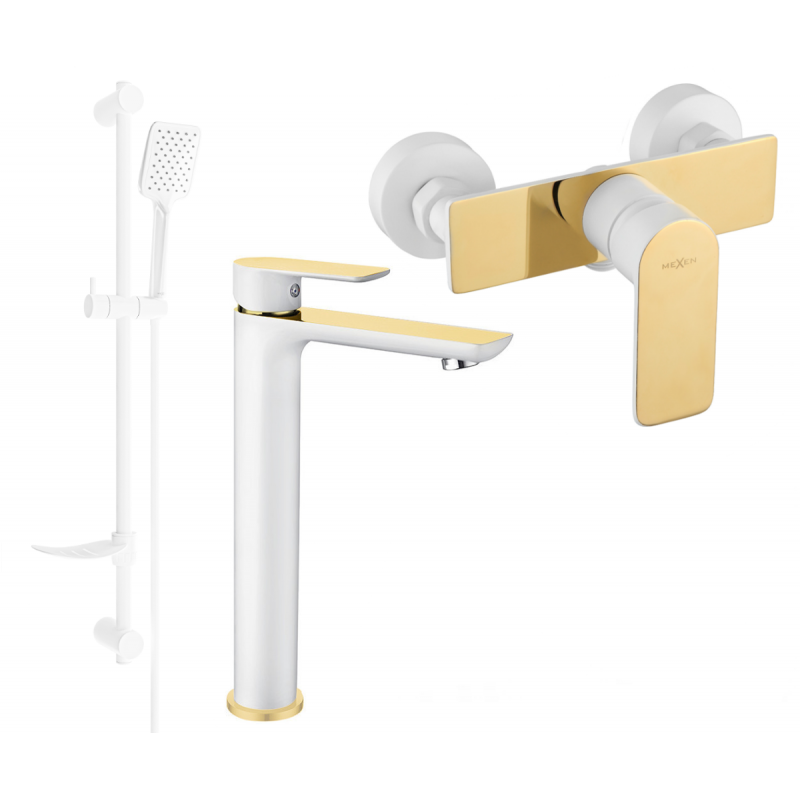 Mexen Alfa Ensemble de douche DF62, blanc/or - 745714DF62-25