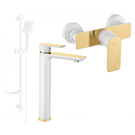 Mexen Alfa Ensemble de douche DF62, blanc/or - 745714DF62-25