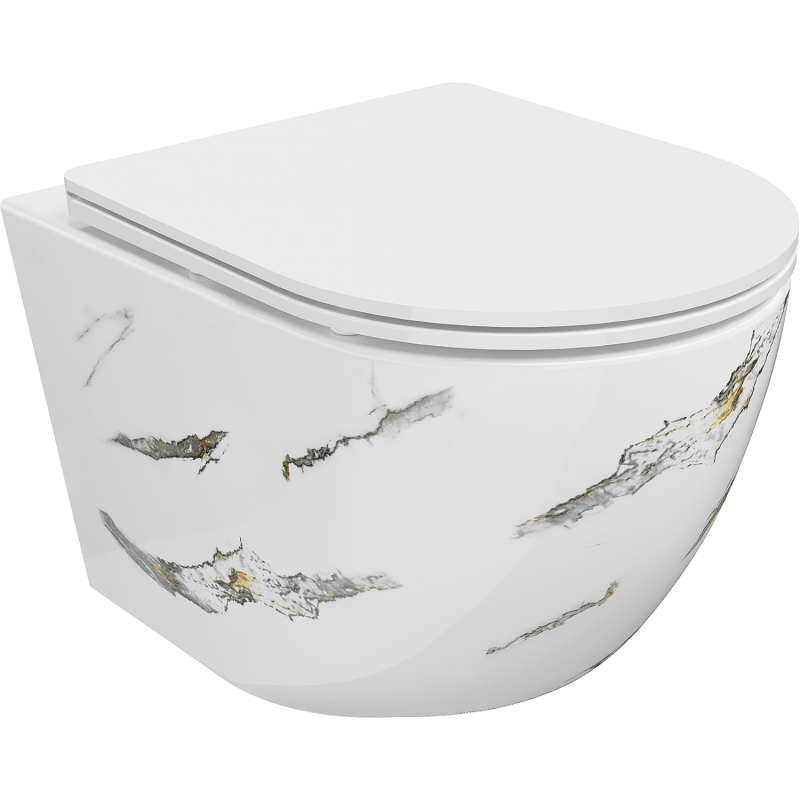 Mexen Lena cuvette WC sans bride avec abattant slim à descente lente, duroplast, pierre blanche - 30224091