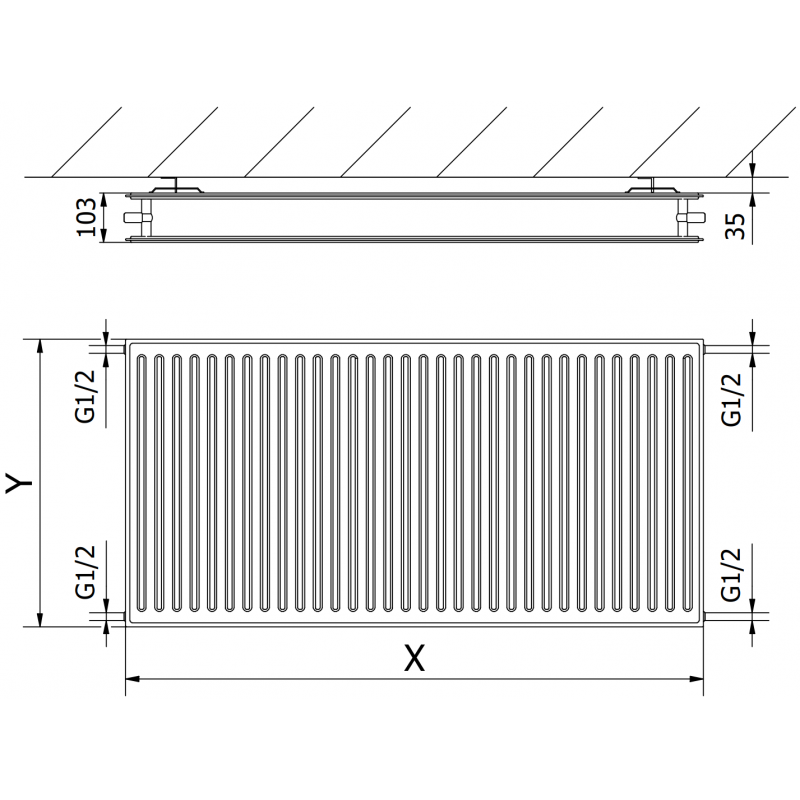 Mexen CH20 Hygiène radiateur à panneaux 600 x 2200 mm, raccordement latéral, 2418 W, blanc - W420H-060-220-00