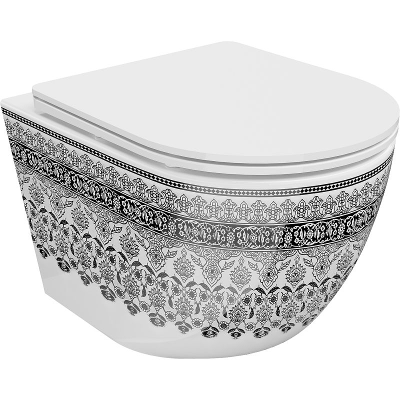 Mexen Lena cuvette WC sans rebord avec abattant slim à descente lente, duroplast, motif blanc/noir - 30224095