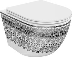 Mexen Lena cuvette WC sans rebord avec abattant slim à descente lente, duroplast, motif blanc/noir - 30224095