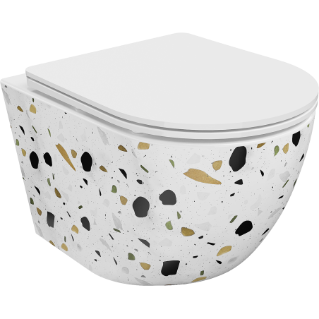 Mexen Lena cuvette WC sans bride avec abattant slim à descente progressive, duroplast, pierre blanche terrazzo - 30224096