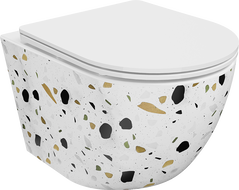 Mexen Lena cuvette WC sans bride avec abattant slim à descente progressive, duroplast, pierre blanche terrazzo - 30224096