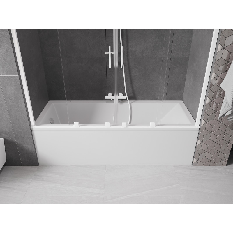 Mexen Velar Duo pare-douche de baignoire à 2 volets coulissants 190 x 150 cm, transparent, blanc - 896-190-000-02-20