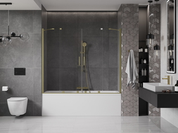 Mexen Velar Duo paravent de baignoire 2 volets coulissants 190 x 150 cm, transparent, or brossé - 896-190-000-02-55