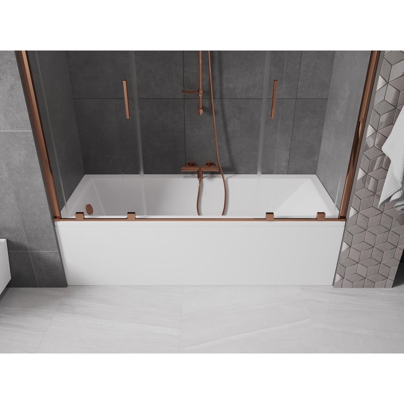 Mexen Velar Duo paroi de baignoire 2 volets coulissants 190 x 150 cm, transparent, or rose - 896-190-000-02-60
