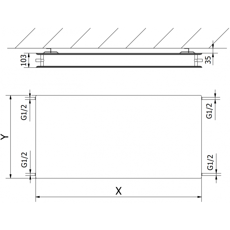 Mexen CHF20 Hygiene Flat radiateur plat 500 x 2000 mm, raccordement latéral, 1725 W, blanc - W420HF-050-200-00