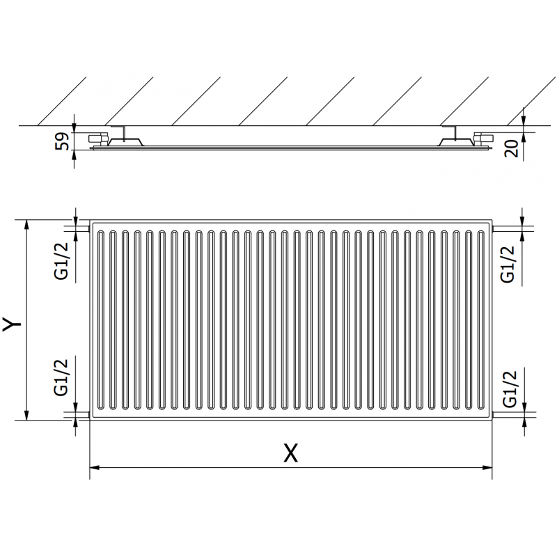 Mexen CH10 Radiateur Hygiénique à Plaques 600 x 800 mm, raccordement latéral, 500 W, anthracite - W410H-060-080-66