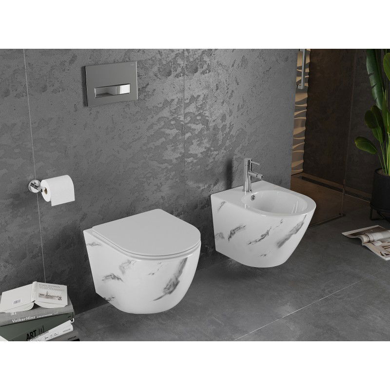 Mexen Lena cuvette WC sans rebord avec abattant à descente lente slim, duroplast, pierre blanche - 30224092