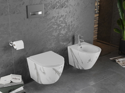 Mexen Lena cuvette WC sans rebord avec abattant à descente lente slim, duroplast, pierre blanche - 30224094