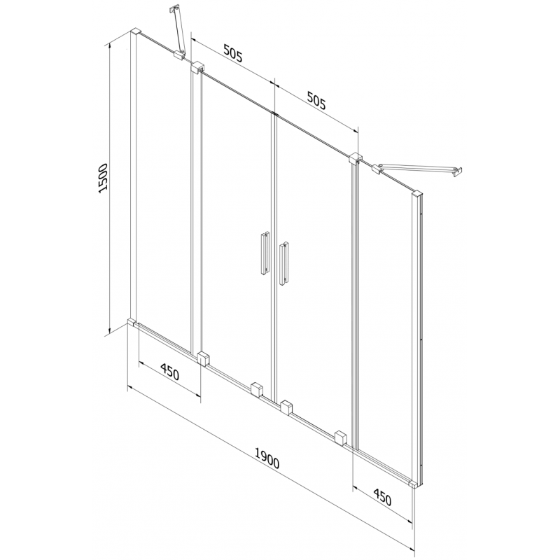 Mexen Velar Duo paroi de baignoire à 2 volets coulissants 190 x 150 cm, transparent, doré - 896-190-000-02-50