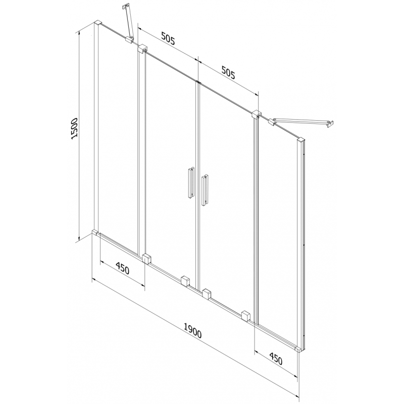 Mexen Velar Duo paroi de baignoire coulissante à 2 volets 190 x 150 cm, transparent, gris canon brossé - 896-190-000-02-66