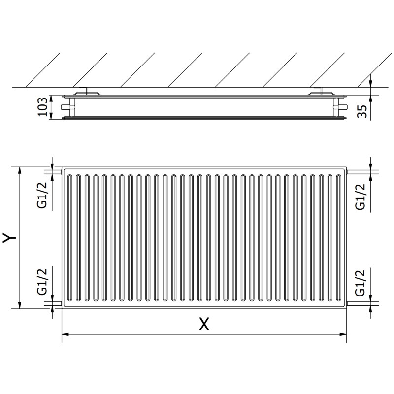 Mexen CH20 Radiateur à panneaux 600 x 1800 mm, raccordement latéral, 1979 W, anthracite - W420H-060-180-66
