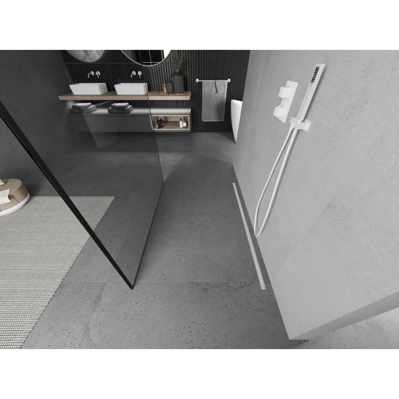 Mexen Kioto paroi de douche autoportante 150 x 200 cm, cadre noir 8 mm, blanc - 800-150-002-20-70