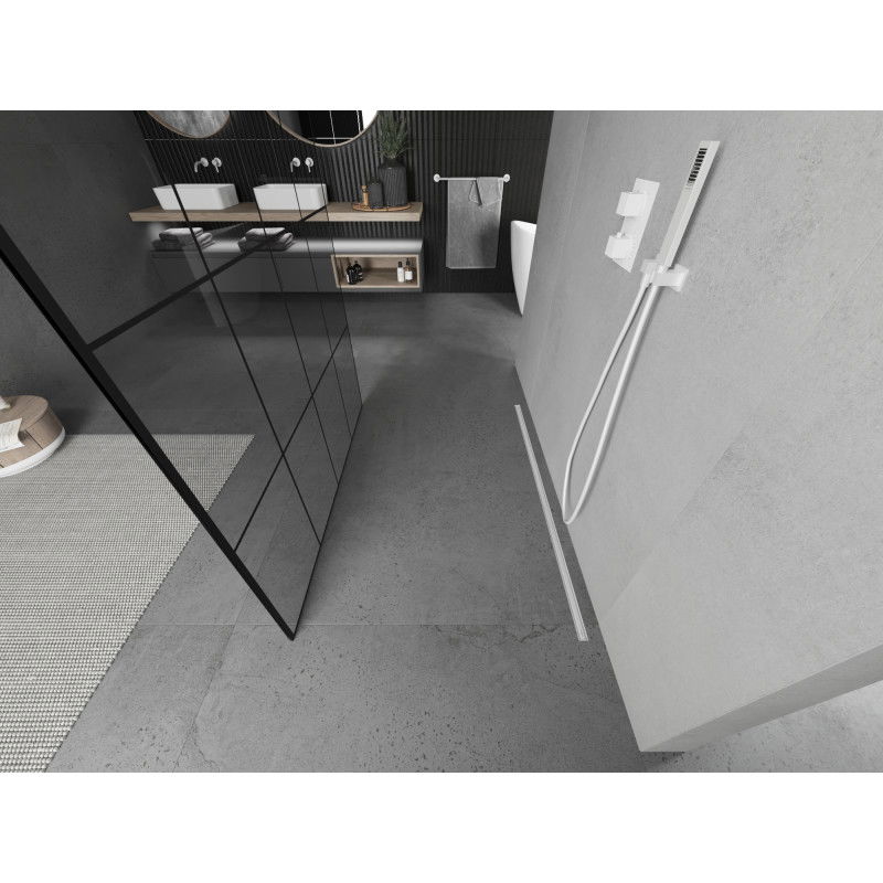 Mexen Kioto paroi de douche autoportante 150 x 200 cm, grille noire 8 mm, blanche - 800-150-002-20-77