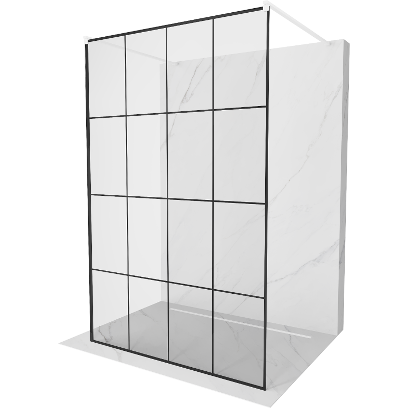 Mexen Kioto paroi de douche autoportante 150 x 200 cm, grille noire 8 mm, blanche - 800-150-002-20-77