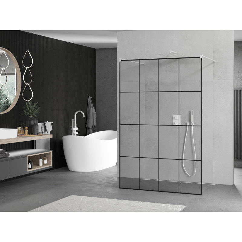 Mexen Kioto paroi de douche autoportante 160 x 200 cm, grille noire 8 mm, blanche - 800-160-002-20-77