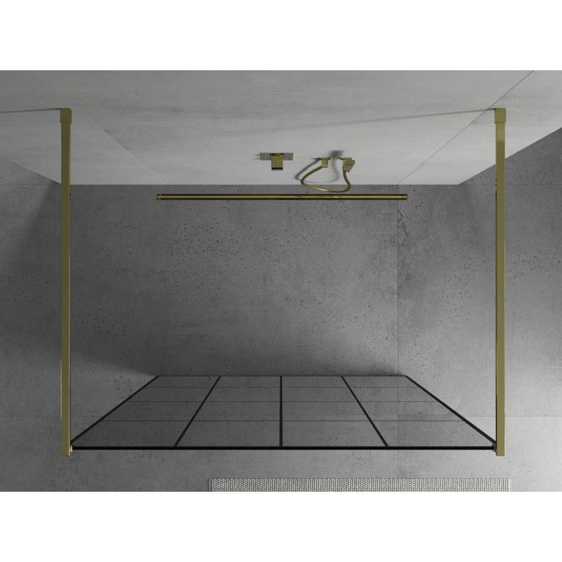 Mexen Kioto paroi de douche autoportante 150 x 200 cm, grille noire 8 mm, dorée - 800-150-002-50-77