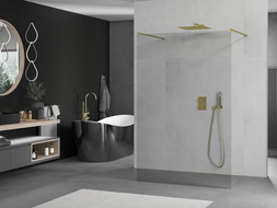 Mexen Kioto paroi de douche autonome 155 x 200 cm, transparente 8 mm, dorée - 800-155-002-50-00