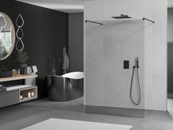 Mexen Kioto paroi de douche autoportante 155 x 200 cm, transparent 8 mm, noir - 800-155-002-70-00