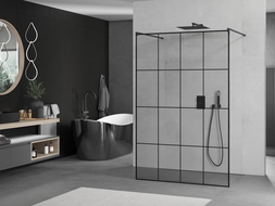 Mexen Kioto paroi de douche à poser 160 x 200 cm, motif noir 8 mm, noire - 800-160-002-70-77
