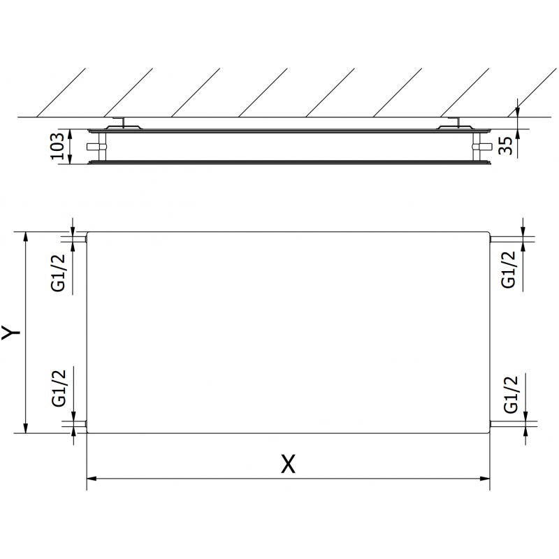 Mexen CHF20 Hygiene Flat radiateur panneau 500 x 500 mm, raccordement latéral, 431 W, anthracite - W420HF-050-050-66