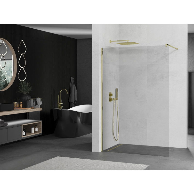 Mexen Kioto paroi de douche Walk-in 125 x 200 cm, transparent 8 mm, or - 800-125-101-50-00