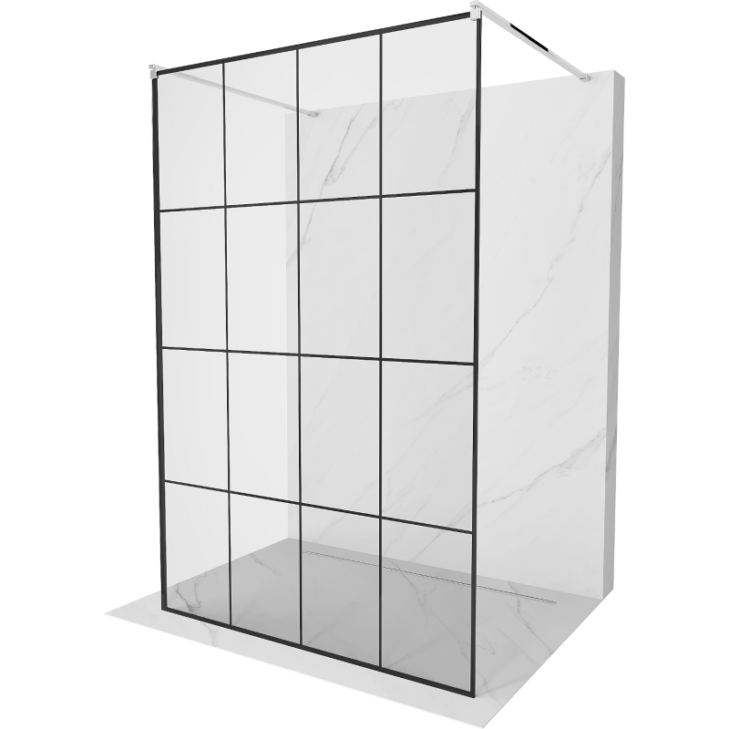 Mexen Kioto paroi de douche autoportante 130 x 200 cm, grille noire 8 mm, chrome - 800-130-002-01-77