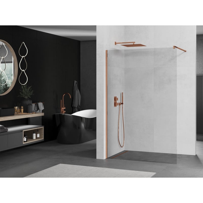 Mexen Kioto paroi de douche Walk-in 95 x 200 cm, transparent 8 mm, or rose - 800-095-101-60-00