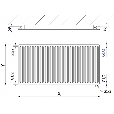 Mexen CVH10 Radiateur hygiénique à panneau 600 x 1300 mm, raccordement bas, 812 W, anthracite - W610H-060-130-66