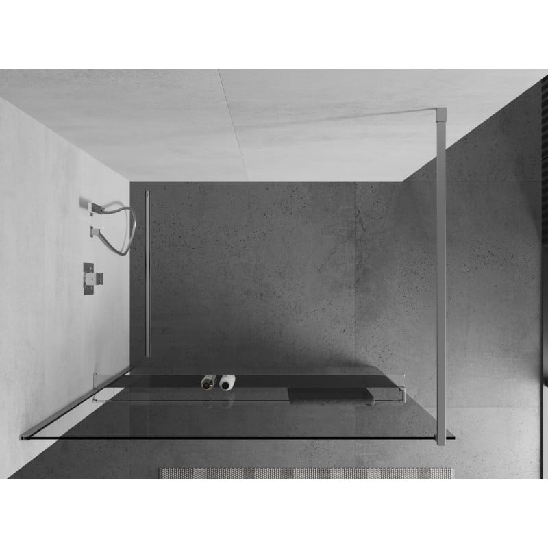 Mexen Kioto+ paroi de douche avec étagère Walk-in 115 x 200 cm, transparent, chrome - 800-115-121-01-00