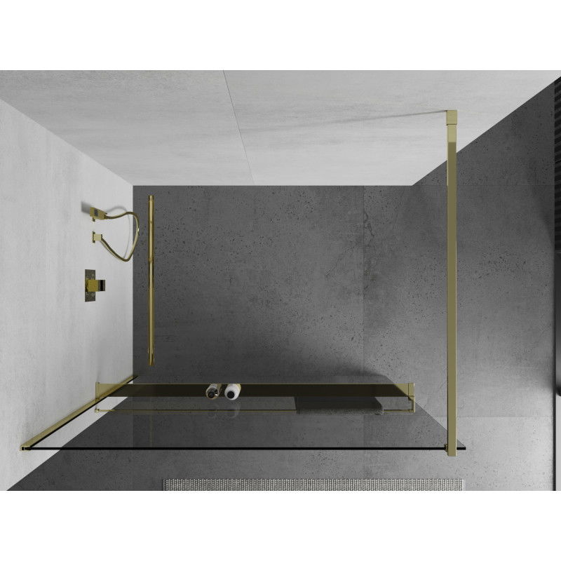 Mexen Kioto+ paroi de douche avec étagère Walk-in 85 x 200 cm, transparent, or - 800-085-121-50-00