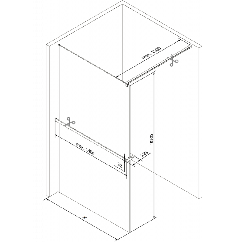 Mexen Kioto+ paroi de douche avec étagère Walk-in 90 x 200 cm, transparent, or brossé - 800-090-121-55-00