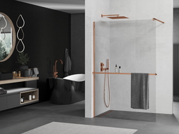 Mexen Kioto+ paroi de douche avec étagère Walk-in 75 x 200 cm, transparent, or rose - 800-075-121-60-00