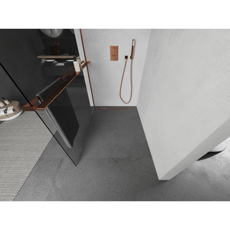 Mexen Kioto+ paroi de douche avec étagère Walk-in 85 x 200 cm, transparent, or rose - 800-085-121-60-00
