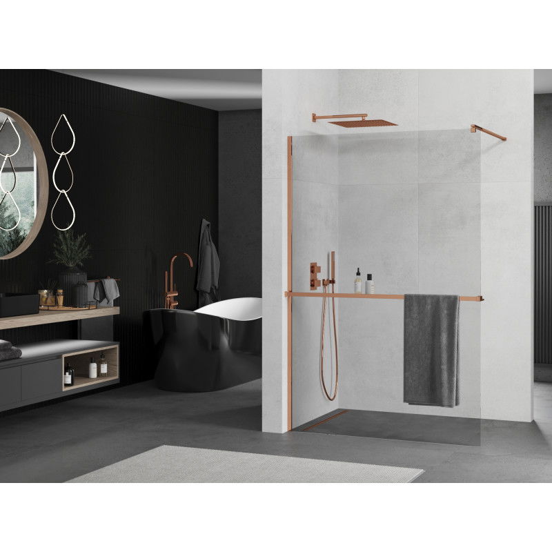 Mexen Kioto+ paroi de douche avec étagère Walk-in 95 x 200 cm, transparent, or rose - 800-095-121-60-00