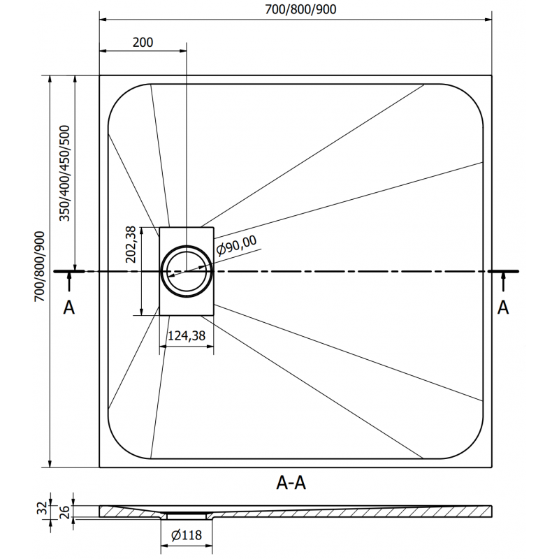 Mexen Hugo receveur de douche carré SMC 70 x 70 cm, blanc, cache inox - 42107070-X
