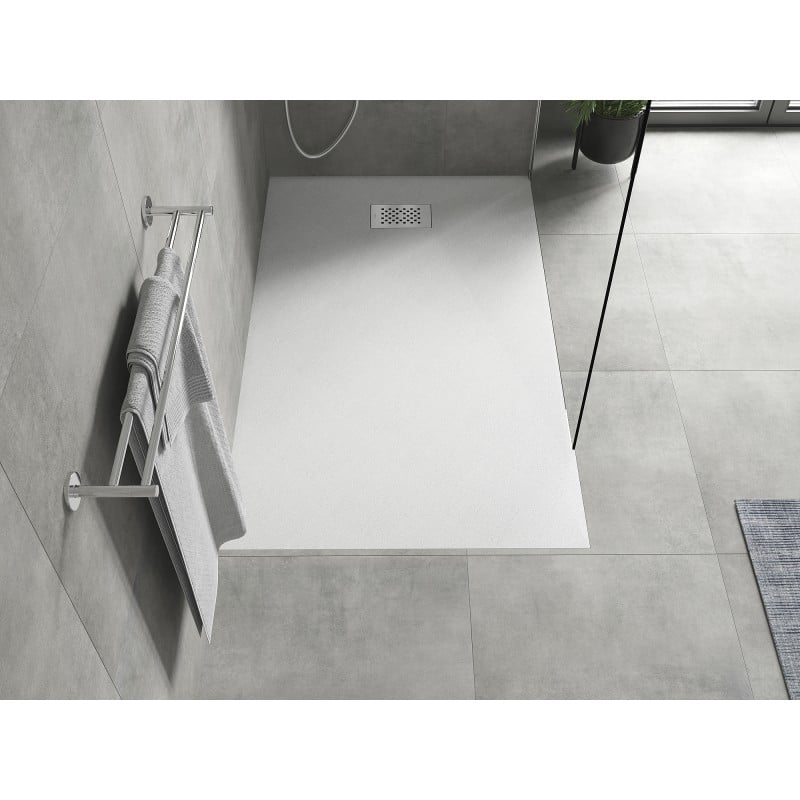 Mexen Hugo receveur de douche rectangulaire SMC 140 x 80 cm, blanc, cache inox - 42108014-X