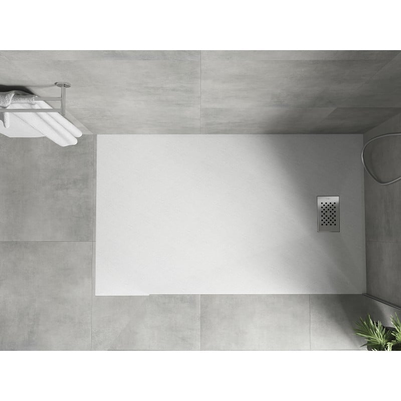 Mexen Hugo receveur rectangulaire SMC 140 x 90 cm, blanc, cache inox - 42109014-X
