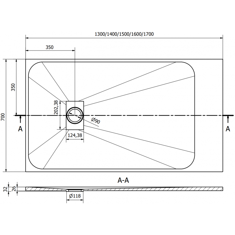 Mexen Hugo receveur de douche rectangulaire SMC 150 x 70 cm, blanc, cache blanc - 42107015-W