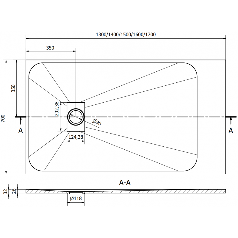 Mexen Hugo receveur rectangulaire SMC 140 x 70 cm, blanc, cache blanc - 42107014-W
